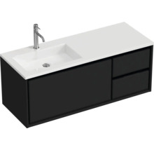 Badmöbel-Set Sanox Loft BxHxT 120,5 (85/35) x 47 x 45,5 cm Frontfarbe schwarz matt 2-teilig mit Waschtisch Mineralguss Becken links