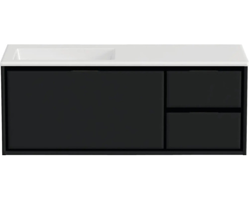 Badmöbel-Set Sanox Loft BxHxT 120,5 (85/35) x 47 x 45,5 cm Frontfarbe schwarz matt 2-teilig mit Waschtisch Mineralguss Becken links ohne Hahnloch