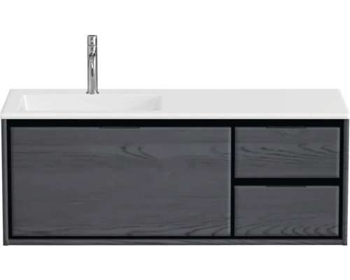 Badmöbel-Set Sanox Loft BxHxT 120,5 (85/35) x 47 x 45,5 cm Frontfarbe black oak 2-teilig mit Waschtisch Mineralguss Becken links weiß matt
