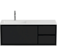 Badmöbel-Set Sanox Loft BxHxT 120,5 (85/35) x 47 x 45,5 cm Frontfarbe schwarz matt 2-teilig mit Waschtisch Mineralguss Becken links weiß matt