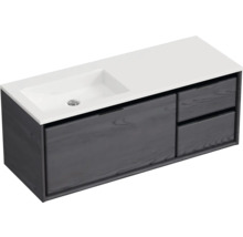 Badmöbel-Set Sanox Loft BxHxT 120,5 (85/35) x 47 x 45,5 cm Frontfarbe black oak 2-teilig mit Waschtisch Mineralguss Becken links weiß matt ohne Hahnloch