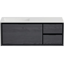 Badmöbel-Set Sanox Loft BxHxT 120,5 (85/35) x 47 x 45,5 cm Frontfarbe black oak 2-teilig mit Waschtisch Mineralguss Becken links weiß matt ohne Hahnloch