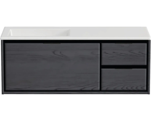 Badmöbel-Set Sanox Loft BxHxT 120,5 (85/35) x 47 x 45,5 cm Frontfarbe black oak 2-teilig mit Waschtisch Mineralguss Becken links weiß matt ohne Hahnloch