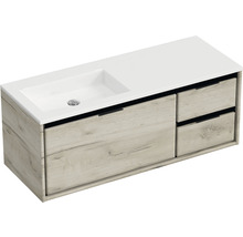 Badmöbel-Set Sanox Loft BxHxT 120,5 (85/35) x 47 x 45,5 cm Frontfarbe craft oak 2-teilig mit Waschtisch Mineralguss Becken links weiß matt ohne Hahnloch