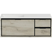 Badmöbel-Set Sanox Loft BxHxT 120,5 (85/35) x 47 x 45,5 cm Frontfarbe craft oak 2-teilig mit Waschtisch Mineralguss Becken links weiß matt ohne Hahnloch