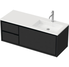 Badmöbel-Set Sanox Loft BxHxT 120,5 (35/85) x 47 x 45,5 cm Frontfarbe schwarz matt 2-teilig mit Waschtisch Mineralguss Becken rechts