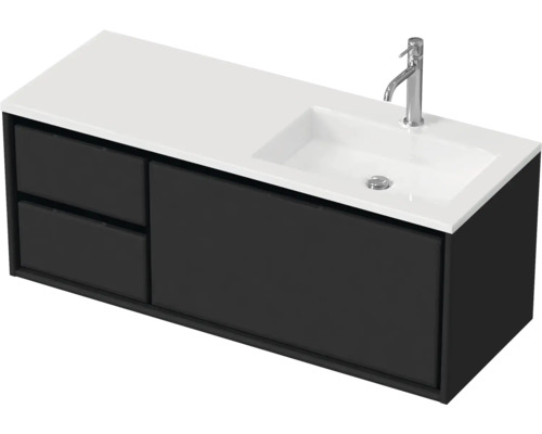 Badmöbel-Set Sanox Loft BxHxT 120,5 (35/85) x 47 x 45,5 cm Frontfarbe schwarz matt 2-teilig mit Waschtisch Mineralguss Becken rechts