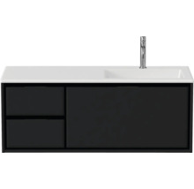 Badmöbel-Set Sanox Loft BxHxT 120,5 (35/85) x 47 x 45,5 cm Frontfarbe schwarz matt 2-teilig mit Waschtisch Mineralguss Becken rechts