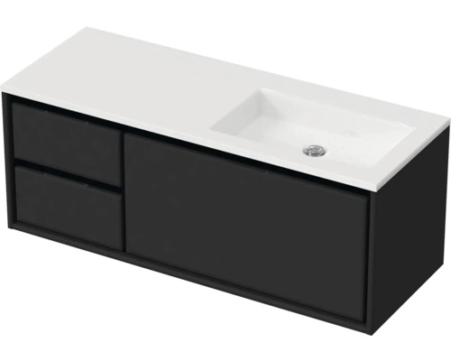 Meuble sous-lavabo avec deux tiroirs et lavabo encastré