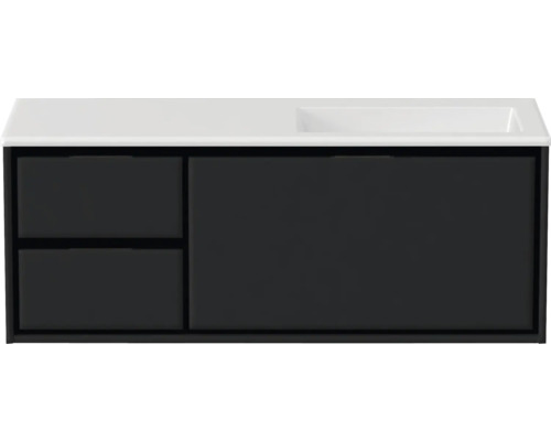 Badmöbel-Set Sanox Loft BxHxT 120,5 (35/85) x 47 x 45,5 cm Frontfarbe schwarz matt 2-teilig mit Waschtisch Mineralguss Becken rechts ohne Hahnloch