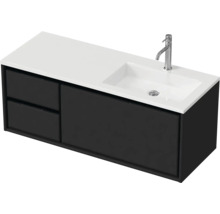 Badmöbel-Set Sanox Loft BxHxT 120,5 (35/85) x 47 x 45,5 cm Frontfarbe schwarz matt 2-teilig mit Waschtisch Mineralguss Becken rechts weiß matt