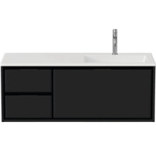Badmöbel-Set Sanox Loft BxHxT 120,5 (35/85) x 47 x 45,5 cm Frontfarbe schwarz matt 2-teilig mit Waschtisch Mineralguss Becken rechts weiß matt