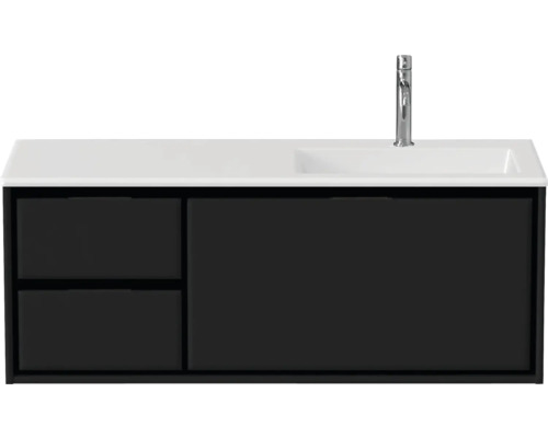 Badmöbel-Set Sanox Loft BxHxT 120,5 (35/85) x 47 x 45,5 cm Frontfarbe schwarz matt 2-teilig mit Waschtisch Mineralguss Becken rechts weiß matt
