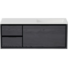 Badmöbel-Set Sanox Loft BxHxT 120,5 (35/85) x 47 x 45,5 cm Frontfarbe black oak 2-teilig mit Waschtisch Mineralguss Becken rechts weiß matt ohne Hahnloch
