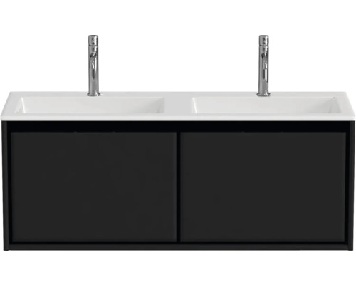Badmöbel-Set Sanox Loft BxHxT 120,5 (60/60)) x 47 x 45,5 cm Frontfarbe schwarz matt 2-teilig mit Doppelwaschtisch Mineralguss