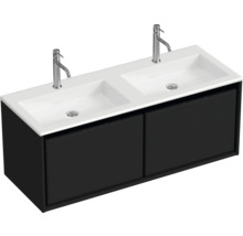 Waschtischunterschrank mit zwei Waschbecken und zwei Armaturen