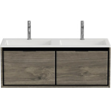 Waschtisch mit zwei Waschbecken und Holzoptik Unterschrank