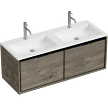 Waschtischunterschrank mit zwei Waschbecken und Holzfronten
