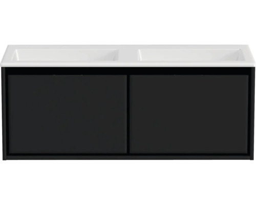 Badmöbel-Set Sanox Loft BxHxT 120,5 (60/60)) x 47 x 45,5 cm Frontfarbe schwarz matt 2-teilig mit Doppelwaschtisch Mineralguss ohne Hahnloch