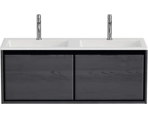Badmöbel-Set Sanox Loft BxHxT 120,5 (60/60)) x 47 x 45,5 cm Frontfarbe black oak 2-teilig mit Doppelwaschtisch Mineralguss weiß matt