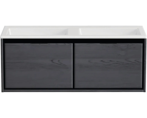Badmöbel-Set Sanox Loft BxHxT 120,5 (60/60)) x 47 x 45,5 cm Frontfarbe black oak 2-teilig mit Doppelwaschtisch Mineralguss weiß matt ohne Hahnloch