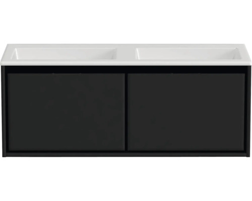 Badmöbel-Set Sanox Loft BxHxT 120,5 (60/60)) x 47 x 45,5 cm Frontfarbe schwarz matt 2-teilig mit Doppelwaschtisch Mineralguss weiß matt ohne Hahnloch