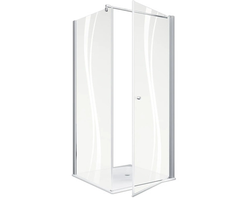 Eckdusche mit Drehtür aus Klarglas