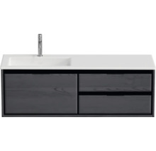 Badmöbel-Set Sanox Loft BxHxT 140,5 x 47 x 45,5 cm Frontfarbe black oak 2-teilig mit Waschtisch Mineralguss Becken links weiß matt