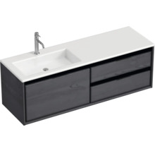 Badmöbel-Set Sanox Loft BxHxT 140,5 x 47 x 45,5 cm Frontfarbe black oak 2-teilig mit Waschtisch Mineralguss Becken links weiß matt