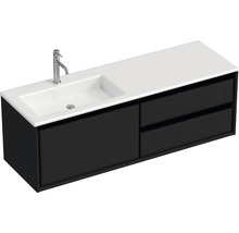 Badmöbel-Set Sanox Loft BxHxT 140,5 x 47 x 45,5 cm Frontfarbe schwarz matt 2-teilig mit Waschtisch Mineralguss Becken links weiß matt