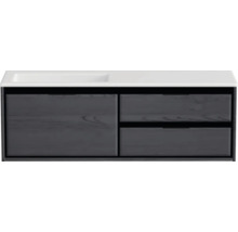 Badmöbel-Set Sanox Loft BxHxT 140,5 x 47 x 45,5 cm Frontfarbe black oak 2-teilig mit Waschtisch Mineralguss Becken links weiß matt ohne Hahnloch