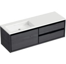 Badmöbel-Set Sanox Loft BxHxT 140,5 x 47 x 45,5 cm Frontfarbe black oak 2-teilig mit Waschtisch Mineralguss Becken links weiß matt ohne Hahnloch