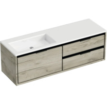 Badmöbel-Set Sanox Loft BxHxT 140,5 x 47 x 45,5 cm Frontfarbe craft oak 2-teilig mit Waschtisch Mineralguss Becken links weiß matt ohne Hahnloch