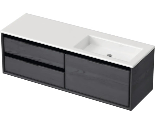 Badmöbel-Set Sanox Loft BxHxT 140,5 x 47 x 45,5 cm Frontfarbe black oak 2-teilig mit Waschtisch Mineralguss Becken rechts ohne Hahnloch Waschtischunterschrank mit zwei Schubladen und Waschbecken