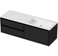 Badmöbel-Set Sanox Loft BxHxT 140,5 x 47 x 45,5 cm Frontfarbe schwarz matt 2-teilig mit Waschtisch Mineralguss Becken rechts ohne Hahnloch