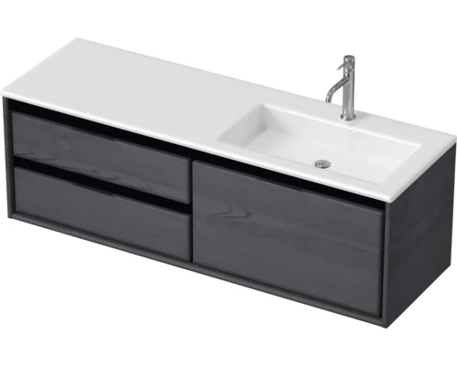 Badmöbel-Set Sanox Loft BxHxT 140,5 x 47 x 45,5 cm Frontfarbe black oak 2-teilig mit Waschtisch Mineralguss Becken rechts weiß matt Waschtischunterschrank mit Waschbecken und zwei Schubladen