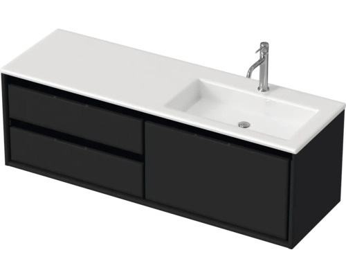 Badmöbel-Set Sanox Loft BxHxT 140,5 x 47 x 45,5 cm Frontfarbe schwarz matt 2-teilig mit Waschtisch Mineralguss Becken rechts weiß matt Waschtischunterschrank mit Waschbecken und zwei Schubladen