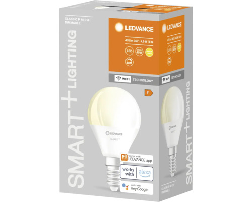 LEDVANCE Smart+ Classic P 40 E14 dimmbare LED Lampe in Verpackung