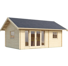 Gartenhaus aus Holz mit Dachschindeln und Fenstern