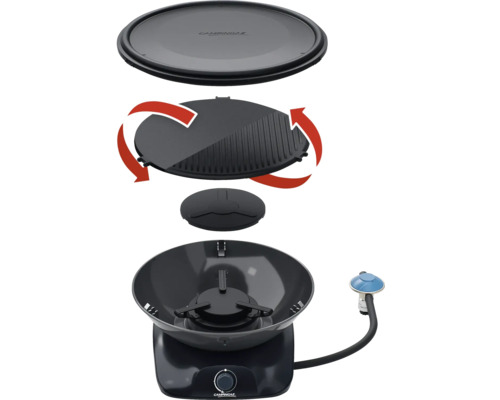 Campingtischgrill mit Deckel, Wendeplatte und Gasanschluss