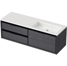 Badmöbel-Set Sanox Loft BxHxT 140,5 x 47 x 45,5 cm Frontfarbe black oak 2-teilig mit Waschtisch Mineralguss Becken rechts weiß matt ohne Hahnloch