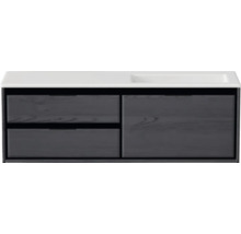 Badmöbel-Set Sanox Loft BxHxT 140,5 x 47 x 45,5 cm Frontfarbe black oak 2-teilig mit Waschtisch Mineralguss Becken rechts weiß matt ohne Hahnloch