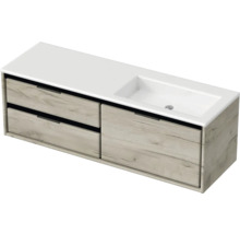 Badmöbel-Set Sanox Loft BxHxT 140,5 x 47 x 45,5 cm Frontfarbe craft oak 2-teilig mit Waschtisch Mineralguss Becken rechts weiß matt ohne Hahnloch