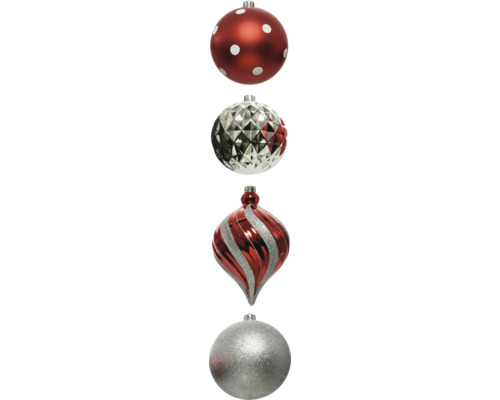 Lot de 6 boules de Noël en plastique Lafiora argent, rouge Lot de 6 boules de Noël en plastique Lafiora argent, rouge