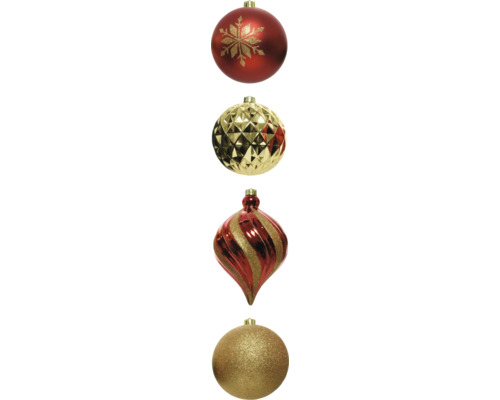 Lot de 6 boules de Noël en plastique Lafiora rouge, or Lot de 6 boules de Noël en plastique Lafiora rouge, or