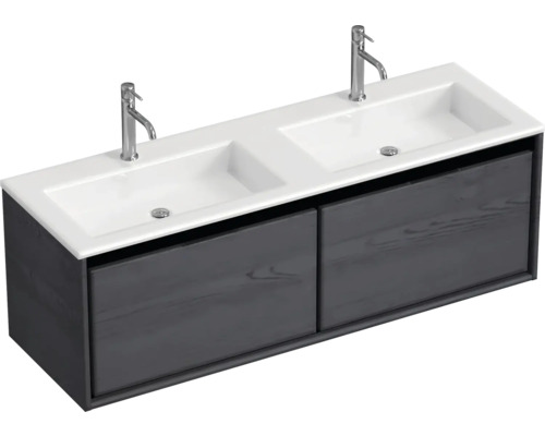 Doppelwaschbecken mit Unterschrank Sanox LOFT BxHxT 140.5x47x45.5 cm Frontfarbe black oak 84752249 Doppelwaschbecken mit Unterschrank Sanox LOFT BxHxT 140.5x47x45.5 cm Frontfarbe black oak 84752249