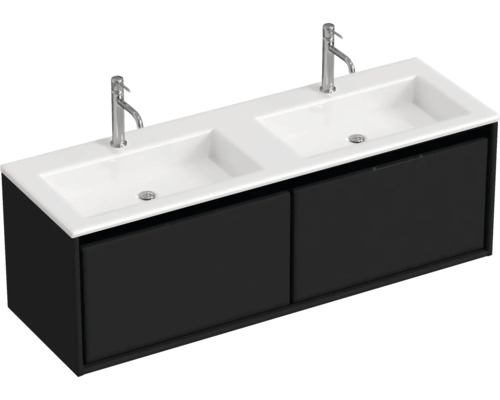 Doppelwaschbecken mit Unterschrank Sanox LOFT BxHxT 140.5x47x45.5 cm Frontfarbe schwarz matt 84752232 Doppelwaschbecken mit Unterschrank Sanox LOFT BxHxT 140.5x47x45.5 cm Frontfarbe schwarz matt 84752232