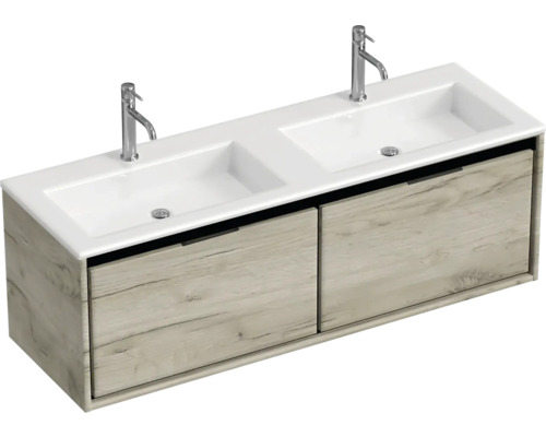 Doppelwaschbecken mit Unterschrank Sanox LOFT BxHxT 140.5x47x45.5 cm Frontfarbe craft oak 84752260 Doppelwaschbecken mit Unterschrank Sanox LOFT BxHxT 140.5x47x45.5 cm Frontfarbe craft oak 84752260