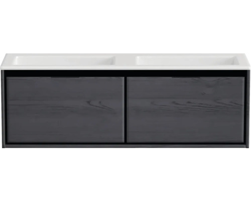Doppelwaschbecken mit Unterschrank Sanox LOFT BxHxT 140.5x47x45.5 cm Frontfarbe black oak 84752349 Doppelwaschbecken mit Unterschrank Sanox LOFT BxHxT 140.5x47x45.5 cm Frontfarbe black oak 84752349
