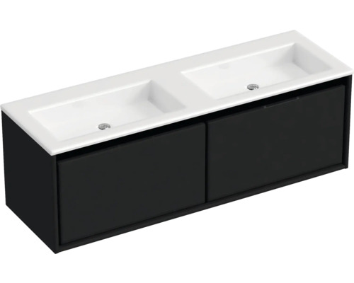Doppelwaschbecken mit Unterschrank Sanox LOFT BxHxT 140.5x47x45.5 cm Frontfarbe schwarz matt 84752332 Doppelwaschbecken mit Unterschrank Sanox LOFT BxHxT 140.5x47x45.5 cm Frontfarbe schwarz matt 84752332